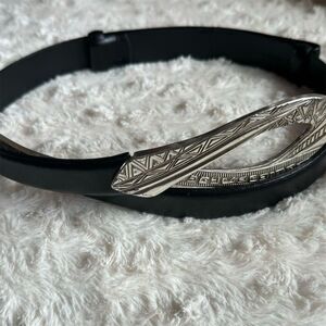 Chico's Women's Black Leather Belt Silver Claw Hook Buckle Size S/M